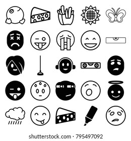 Yellow icons. set of 25 editable filled and outline yellow icons such as emoji showing tongue, emoji angel, hoe, highlighter, cheese, sun, sunflower, level ruler