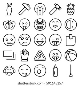 yellow icons set. Set of 25 yellow outline icons such as baby bottle, beach ball, butterfly, hummer, french fries, hoe, glued note, burst, voltage warning, pineapple