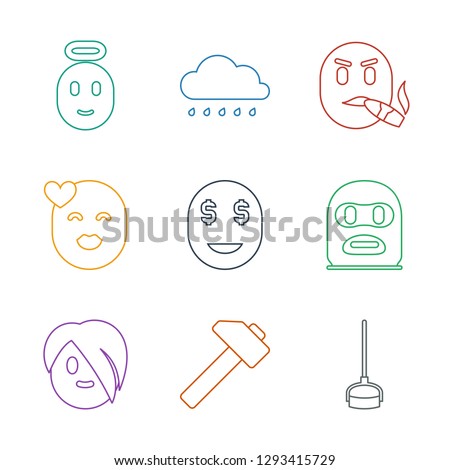 yellow icons. Trendy 9 yellow icons. Contain icons such as hoe, hummer, emo emot, thief emot, dollar smiley, kiss emot, smoking sun, emoji angel. yellow icon for web and mobile.