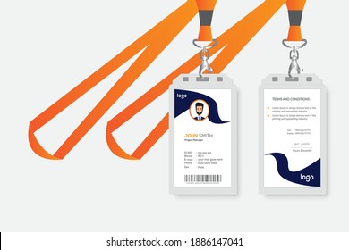 Yellow ID Card Design Template.Id card with lanyard set isolated vector illustration.
