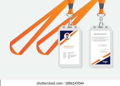Yellow ID Card Design Template.Id card with lanyard set isolated vector illustration.
