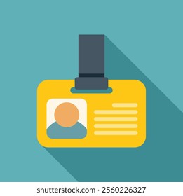 Yellow id card is hanging on a lanyard, displaying a person's photo and identification details