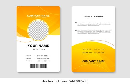 Plantilla de diseño de tarjeta de identidad amarilla. Diseño de tarjeta de identificación de empresa para empleados. Vector