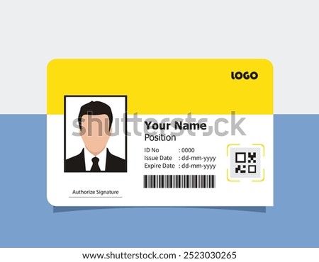 Yellow identity id card design template. Company ID card design for employees. Vector