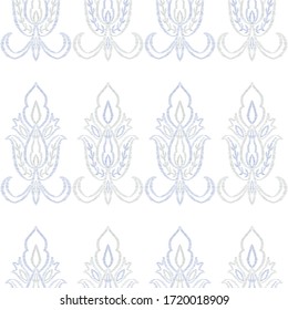 El Ikat Amarillo Flourish Vector Patrón Sin Perjuicio. Fondo de la flor de encaje. Papel tapiz oriental. Fondo turco de la alfombra azul.
