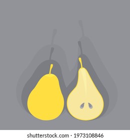 Yellow illuminating pear on ultimate gray background