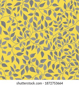 Yellow Illuminating and Ultimate Gray. Vector seamless pattern. Abstract drawing with plant elements on a white background. Hand drawn. Use for printing prints on fabrics, wallpapers and more.