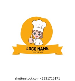 Yellow Illustration Catering Logo Design With Woman Object Concept Background