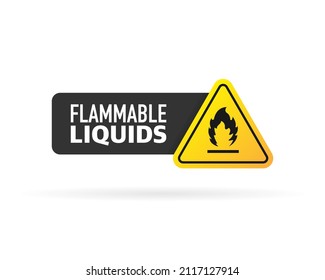 Yellow illustration of flammable liquids on white backdrop. Vector illustration. Fire flame