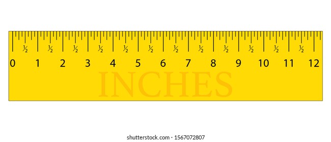 Yellow Inches Original Ruler. Measuring tool, Graduation grid, flat vector illustration. Size indicator units, Measure tape isolated on background.