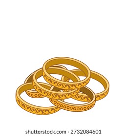 Gelbe indische Armreifen, die Glück, Wohlstand und Glück symbolisieren. Traditioneller Schmuck, der von Frauen während Hochzeiten, religiösen Zeremonien und kulturellen Festivals in Indien getragen wird.