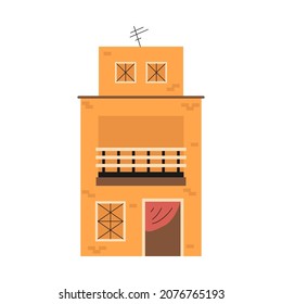 Yellow indian house. Vector poor building clipart.
