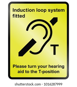 Yellow Induction loop system facility public information sign isolated on white background