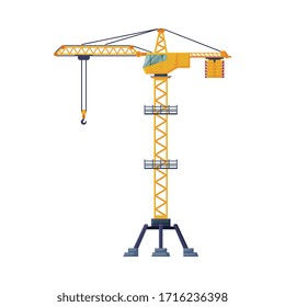 Ilustración de vectores planos de equipo de construcción de gran altura de grúa industrial amarilla