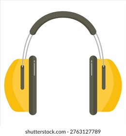 Yellow Industrial Safety Earmuffs Vector Illustration - Isolated Noise Reduction Ear Protection