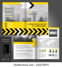 Yellow industry vector brochure template design with black arrows