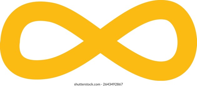 A yellow infinity symbol representing the concept of eternity or endlessness, often used in mathematics and philosophy, designed in a simple, modern vector style.
