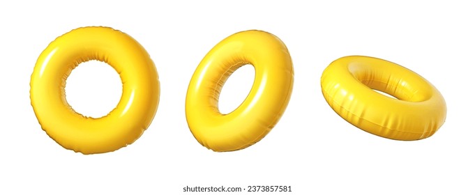 Círculo inflable amarillo en diferentes ángulos sobre un fondo blanco. Ilustración del vector