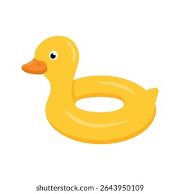Brinquedo inflável amarelo da boia do anel da piscina do pato. Vetor isolado no branco.
