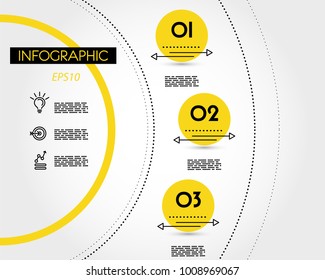 yellow info template with dotted rings, concept of options