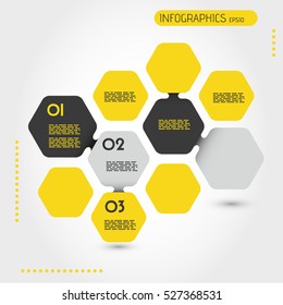 yellow infographic hexagonal template, honey concept