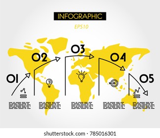 Yellow Infographic Map With Arc From Arrows,  Concept Of Options