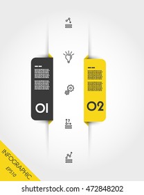 yellow infographic markers with icons, two options