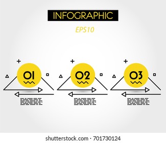 yellow infographic outline triangle with circle and two arrows,  concept of options