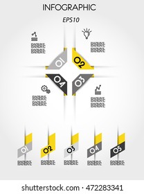 yellow infographic square template, origami concept