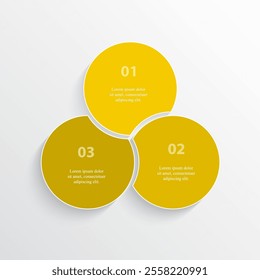 Yellow infographic template with 3 steps, options, parts or processes.
