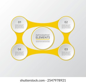 Yellow infographic template with 4 steps, options, parts or processes.