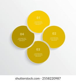 Yellow infographic template with 4 steps, options, parts or processes.