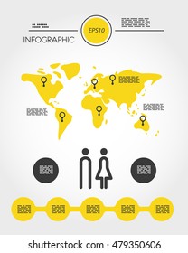 yellow infographic template with map and people, clean concept