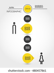 yellow infographic timeline with people and rings infographic concept