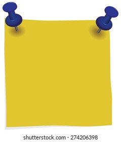 Yellow information label pinned office pins. Vector illustration.