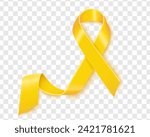 yellow information ribbon on a transparent background. Bone cancer and a symbol of support for the troops. Vector illustration
