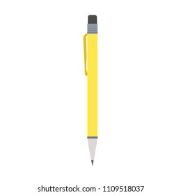 Yellow ink ballpoint pen vector flat illustration design. Cartoon office study tool symbol. Equipment stationery writing education element.School supplies concept graphic logo. 