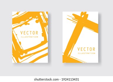 Yellow ink brush stroke on white background. Japanese style. Vector illustration of grunge stains