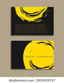 Yellow ink brush stroke on black background. Japanese style. Vector illustration of grunge wave stains. Vector illustration.