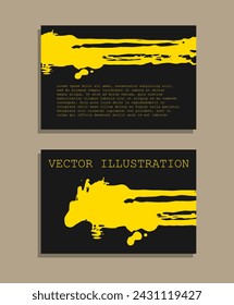 Trazo de pincel de tinta amarilla sobre fondo negro. Estilo japonés. Ilustración vectorial de manchas de onda grunge. Ilustración vectorial.
