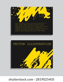 Yellow ink brush stroke on black background. Japanese style. Vector illustration of grunge wave stains. Vector illustration.
