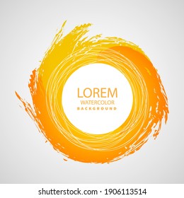 yellow ink round brush stroke on white background. Vector illustration of grunge circle stains
