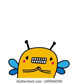 Yellow insect apologizing sorry hand drawn vector illustration in cartoon style minimalism cute