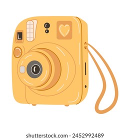 Yellow Instant camera device. Photography camera Hand drawn trendy flat style on white background. Icon for websites or mobile applications. Flash and lens visible. Vector illustration