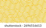 Yellow instant noodle, pasta and spaghetti texture with geometric wavy lines. Ramen, pasta vector pattern. Background abstract food illustration