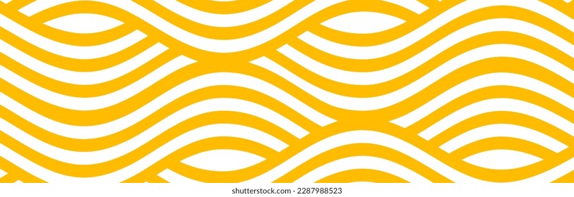 Fideos instantáneos amarillos, pasta y textura espagueti con líneas onduladas geométricas. Ramen, pasta vectorial patrón. Ilustración de alimentos abstracta de fondo