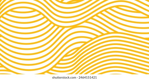 Yellow instant noodle, pasta and spaghetti texture with geometric wavy lines. Ramen, pasta vector pattern. Background abstract food illustration