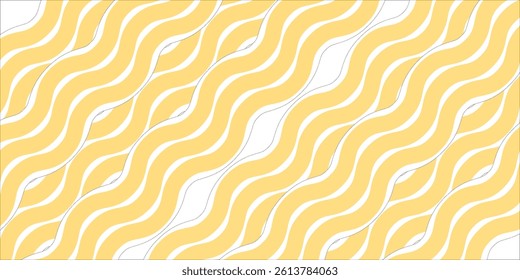 Yellow instant noodle, pasta and spaghetti texture with geometric wavy lines. Ramen, pasta vector pattern. Background abstract food illustration