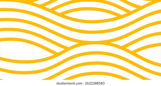 Yellow instant noodle, pasta and spaghetti texture with geometric wavy lines. Ramen, pasta vector pattern. Background abstract food illustration