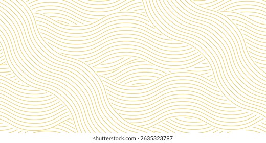 Yellow instant noodle, pasta and spaghetti texture with geometric wavy lines. Ramen, pasta vector pattern. Background abstract food illustration
